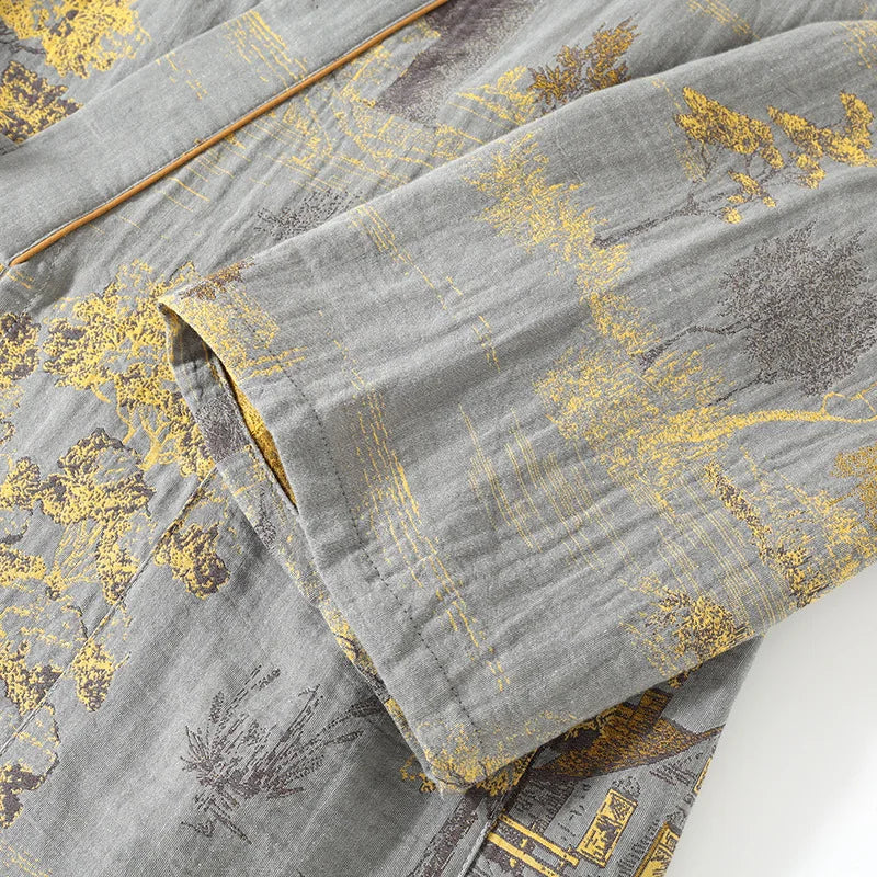 Men’s Cotton Kimono Pajama Robe – Jacquard Print Loungewear