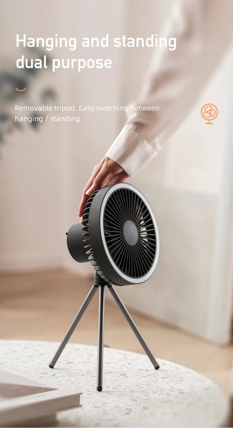 Rechargeable Camping Fan with LED Light – Portable 10000mAh
