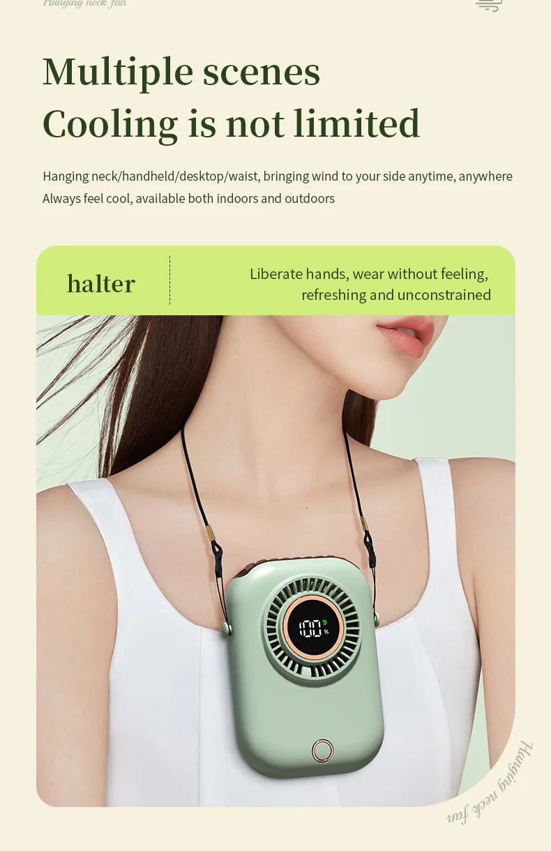 Portable Hanging Neck Fan with LED & 5 Speeds