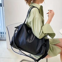Big Black Shoulder Bag for Women Soft Leather Travel Tote