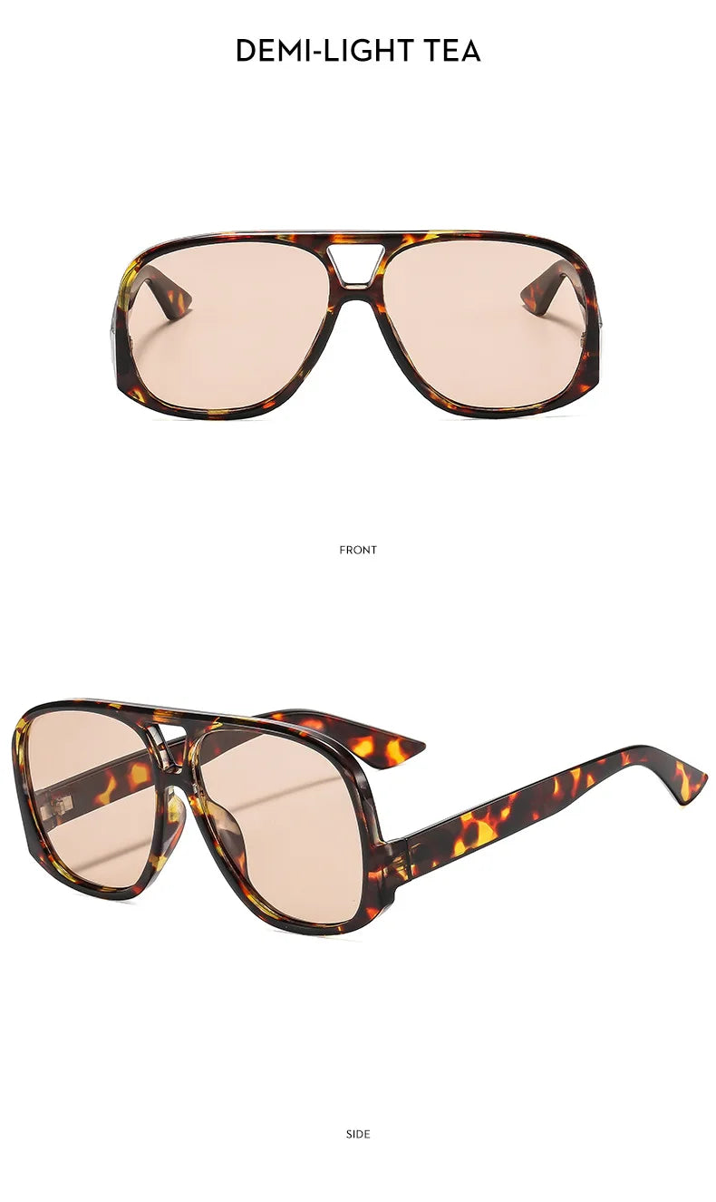 SO&EI Retro Double Bridges Pilot Women Sunglasses Fashion Candy Color Shades UV400 Trending Men Leopard Sun Glasses