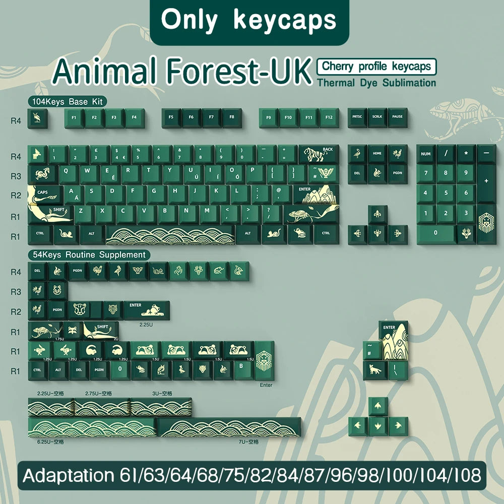 Animal Forest Green Cherry Profile Keycap Set ISO Layout