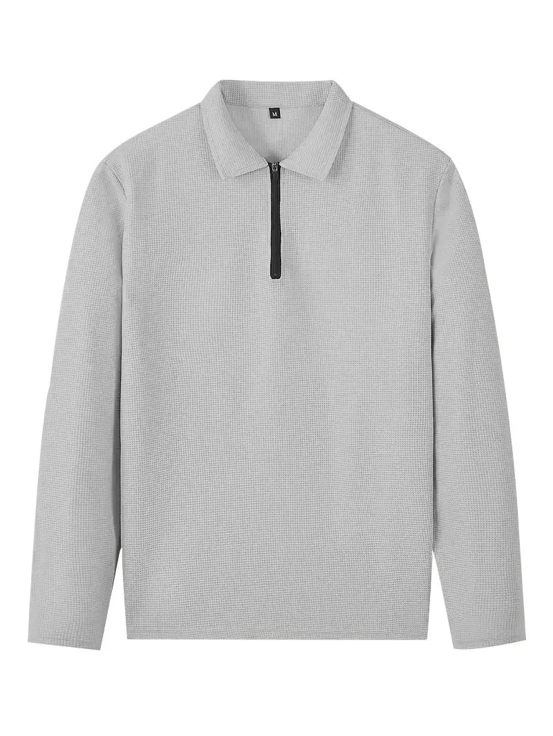 Spring and Autumn Men's Clothing  Waffle Fabric Men's Suit Fashion Casual Zipper and Lapel Long Sleeve POLO Shirt Trousers Suit