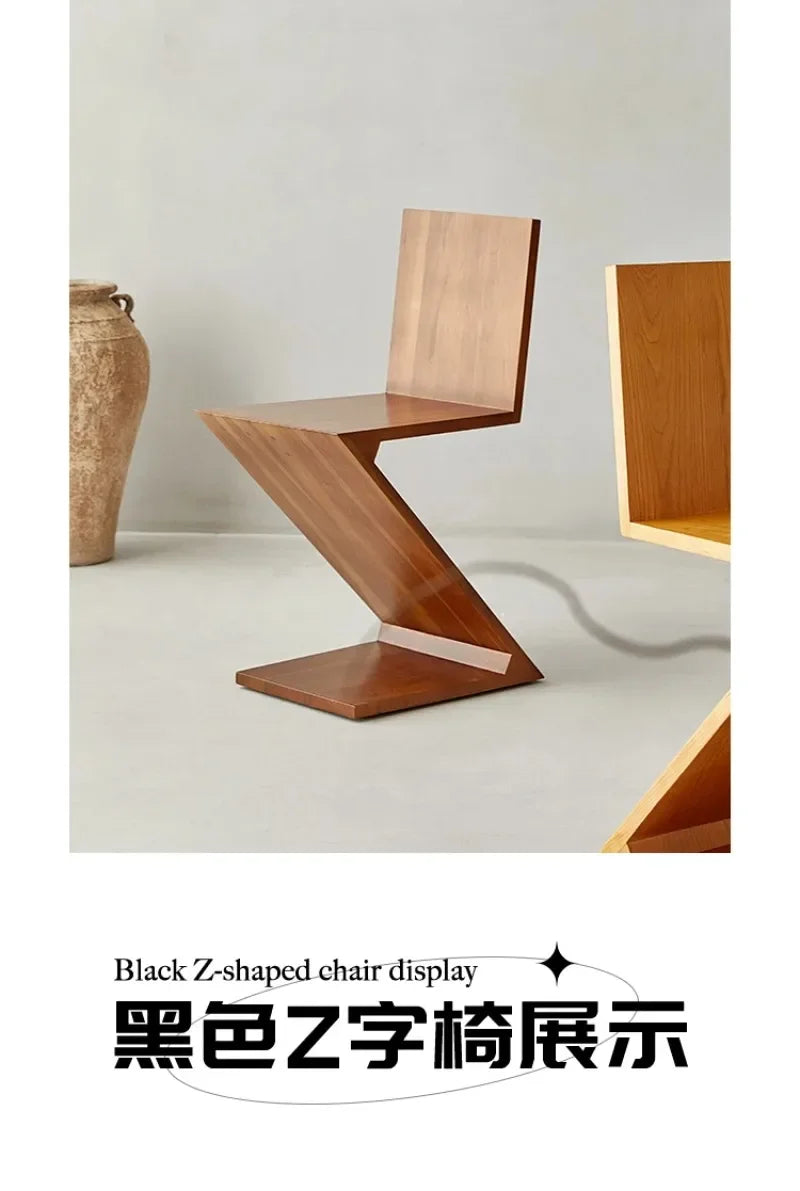 Zigzag Wood Chair Imitation Medieval Designer Z-shaped Dining Chair Creative Backrest Stool Home Nordic Chair for Bedroom