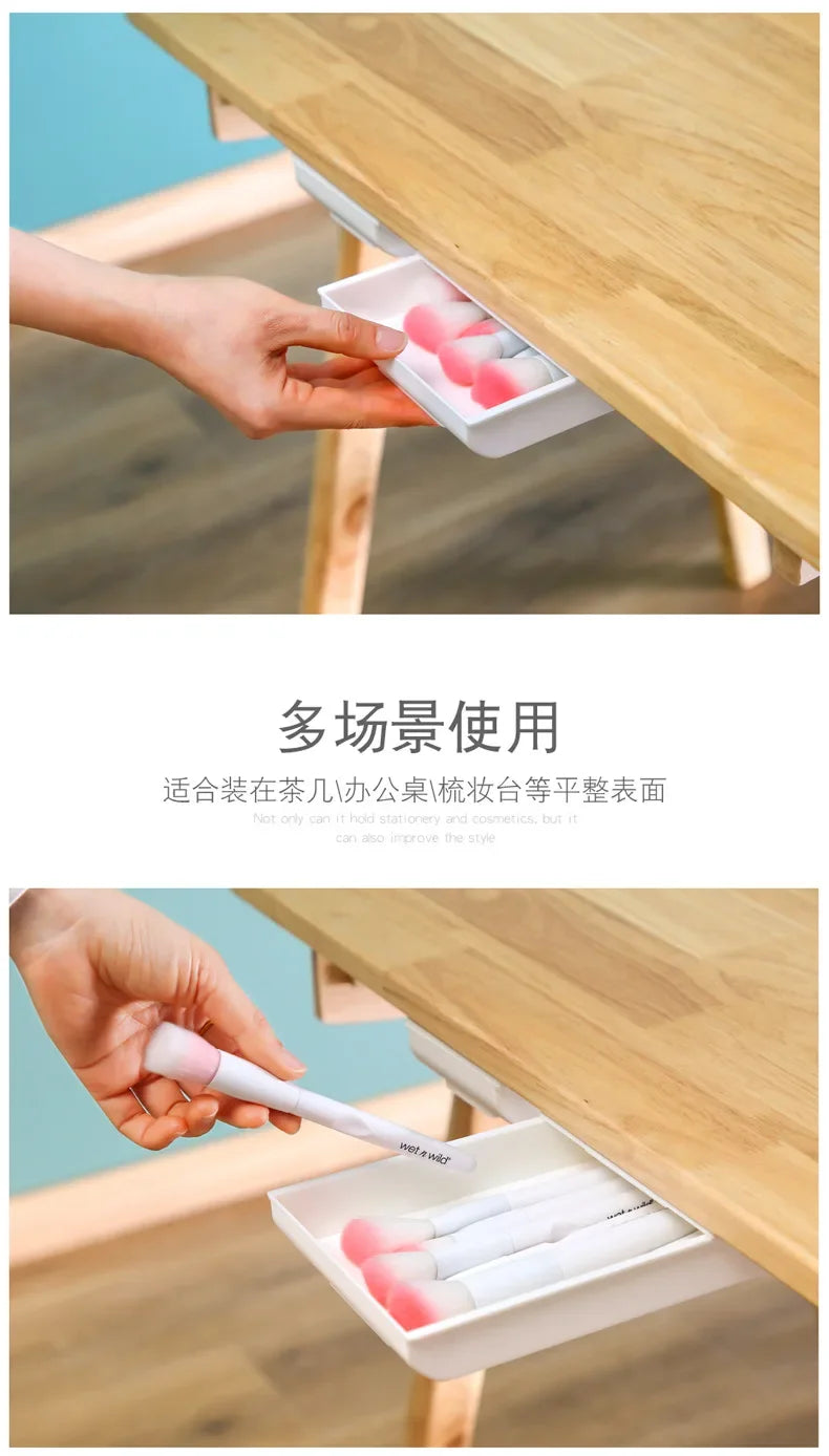 Self Stick Pencil Tray Desk Table Storage Drawer Organizer Box Under Desk Stand Self-adhesive Under-drawer Storage