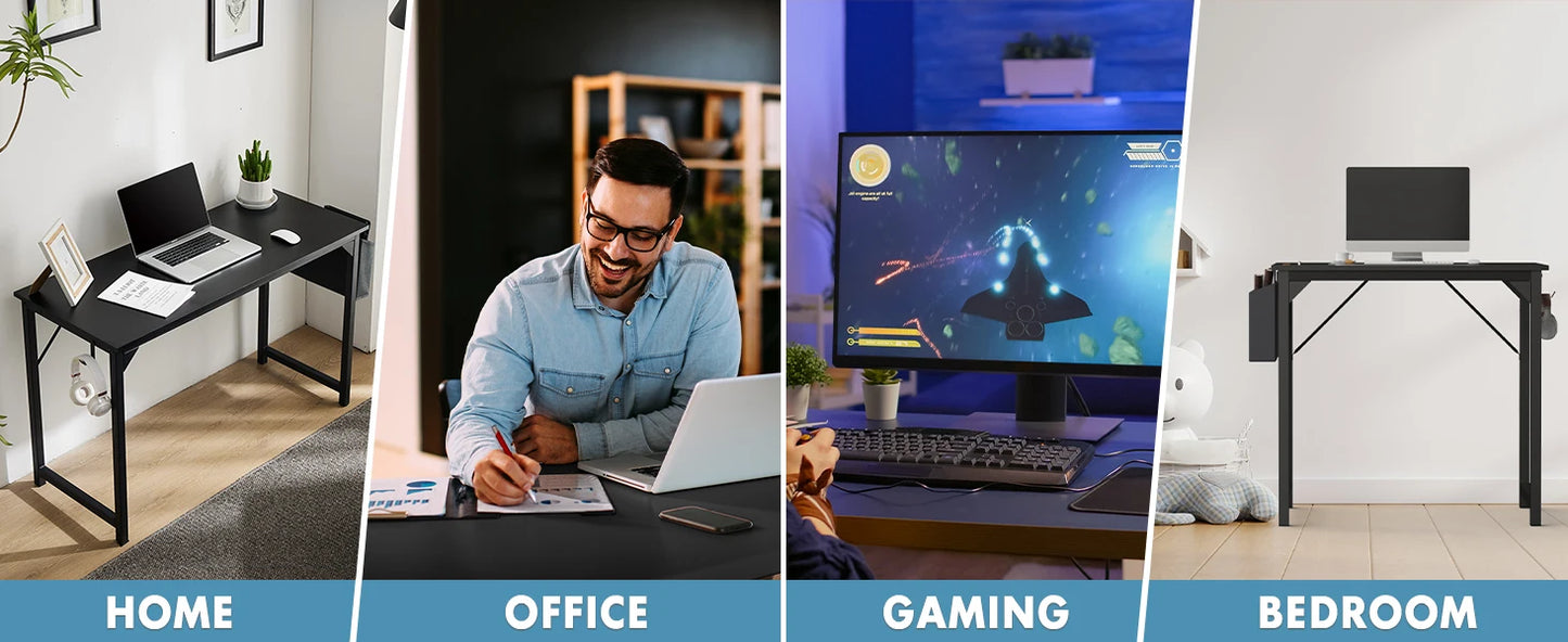 Modern Computer Desk with Side Bag & Headphone Hook