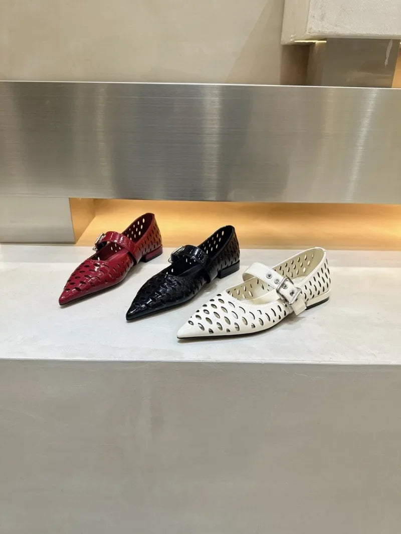Women Sandals Pointed Toe  Flats Hollow Loafers Shoes