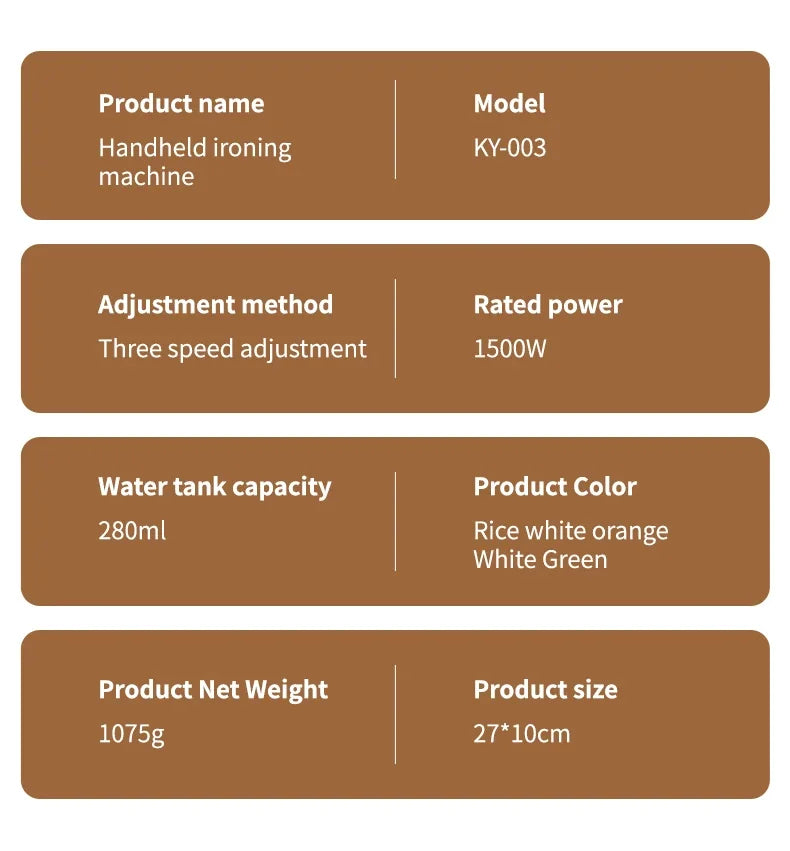 1500W Portable Handheld Clothes Steam Iron 280ml