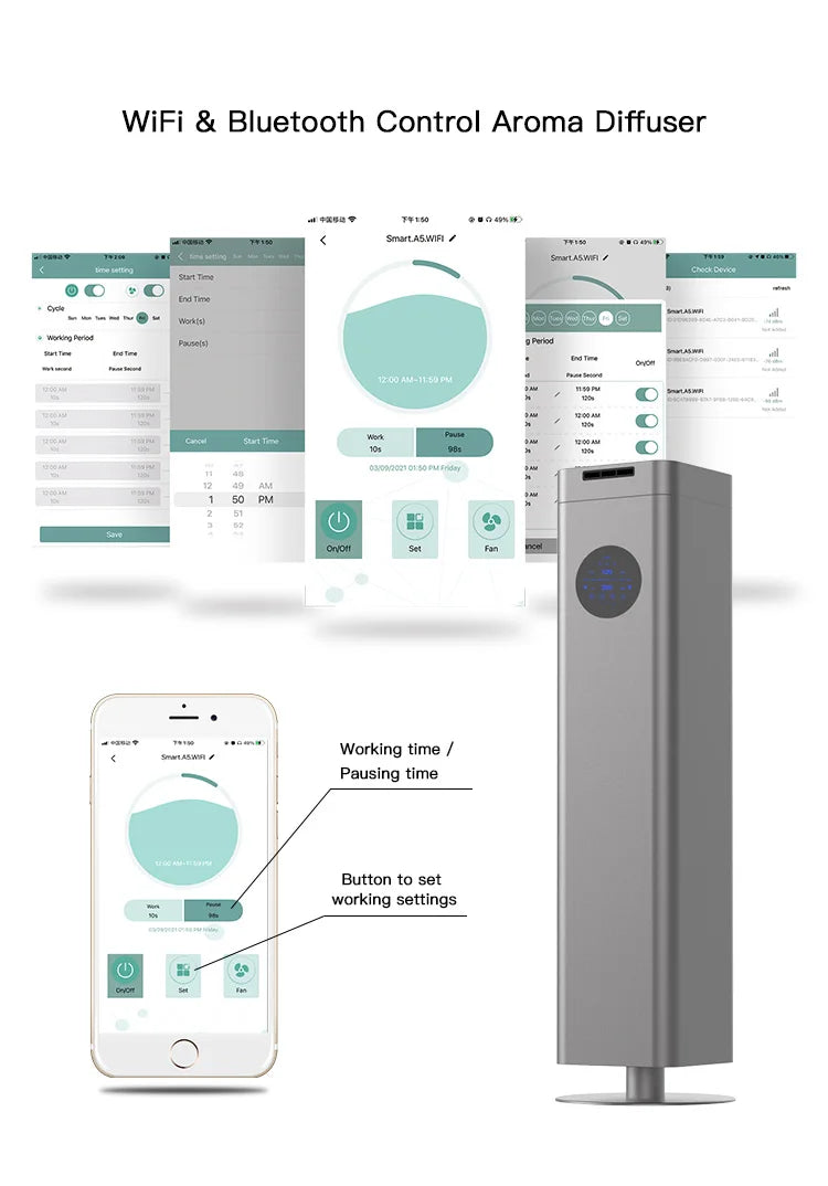 Smart WIFI Bluetooth Aroma Diffuser Machine 1500ML Essential Oils Fragrance Diffuser Home Air Freshener Electric Oasis Hotels