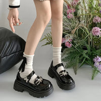 2025 Woman Elegant Shoes Spring New Fashion French Style Soft Non-slip Versatile Chic Butterfly Black Mary Jane Leather Shoes