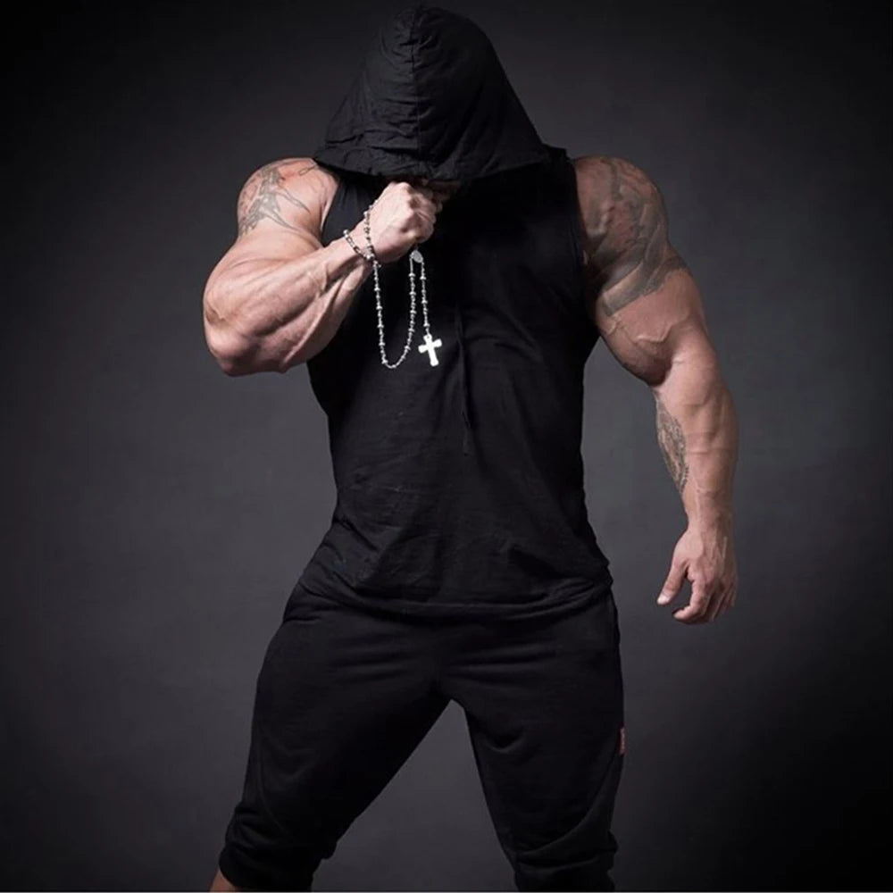 Men’s Sleeveless Hoodie – Cotton Gym Tank Top Vest