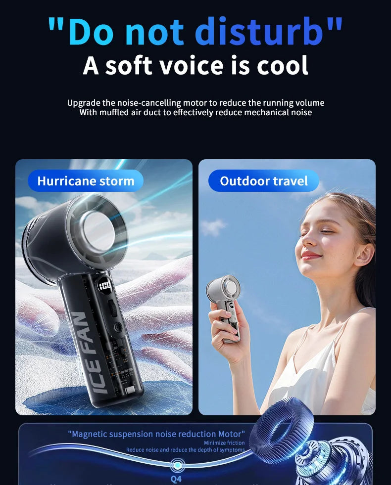 Turbos Chilled Ice Sensation Cold Fan 3000mAh Rechargeable Mini Turbos Fan 100 Speeds Outdoor Protable Handheld Air Cooling Fan