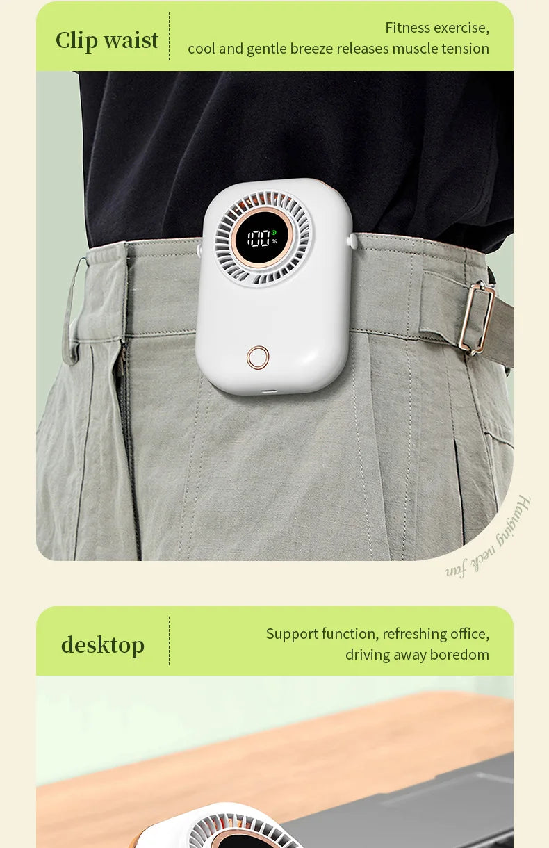 Portable Hanging Neck Fan with LED & 5 Speeds