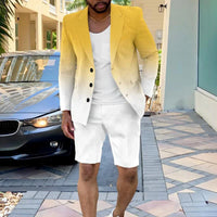 Men’s Summer Business Suit Set – Striped Blazer & Shorts