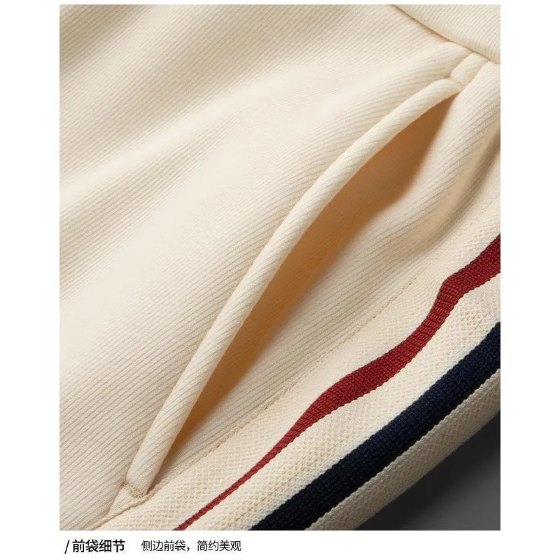 Men’s Slim-Fit Blue Casual Pants with Contrast Ribbon