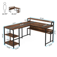 Tribesigns 59 Inch L Shaped Desk with Monitor Stand, Reversible Corner Computer Desk with Storage Shelves Rustic Brown
