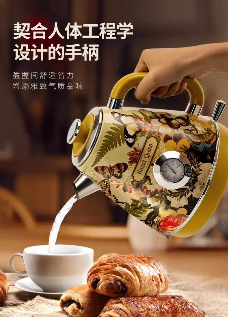 Retro Handmade Decals Automatic Electric Kettle Water Boiler 304Stainless Steel Thermometer Anti-Dry 1800w 1.8L