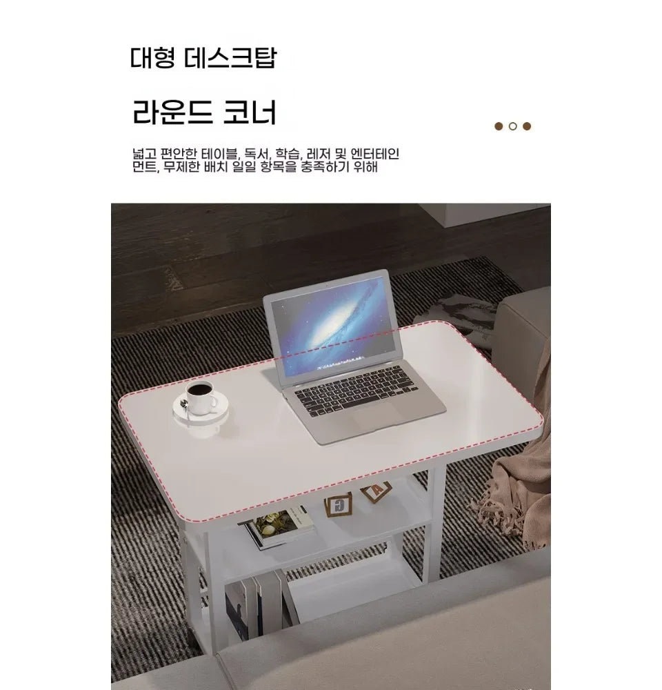 Simple Double-Layer Small Office Desk Floor Standing Simplicity Bedside Desk Adjustable Height Side Mobile Laptop Computer Table