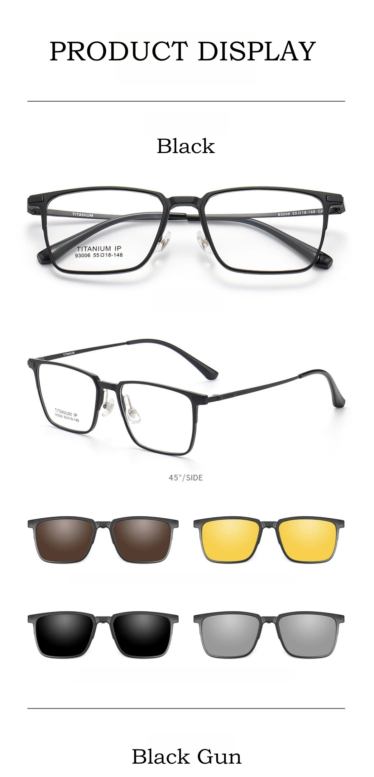 YIMARUILI Ultralight Polarized Magnetic Clip-On Glasses Men and Women TR90 Pure Titanium Optical Prescription Eyeglasses Frames