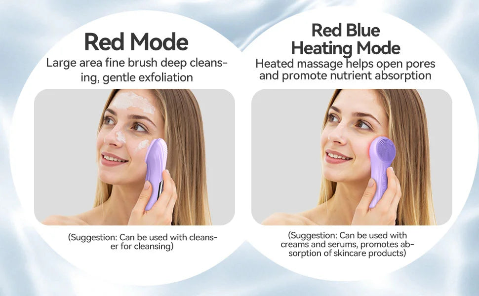 Heated Silicone Facial Cleansing Brush – 5 Speed Rechargeable