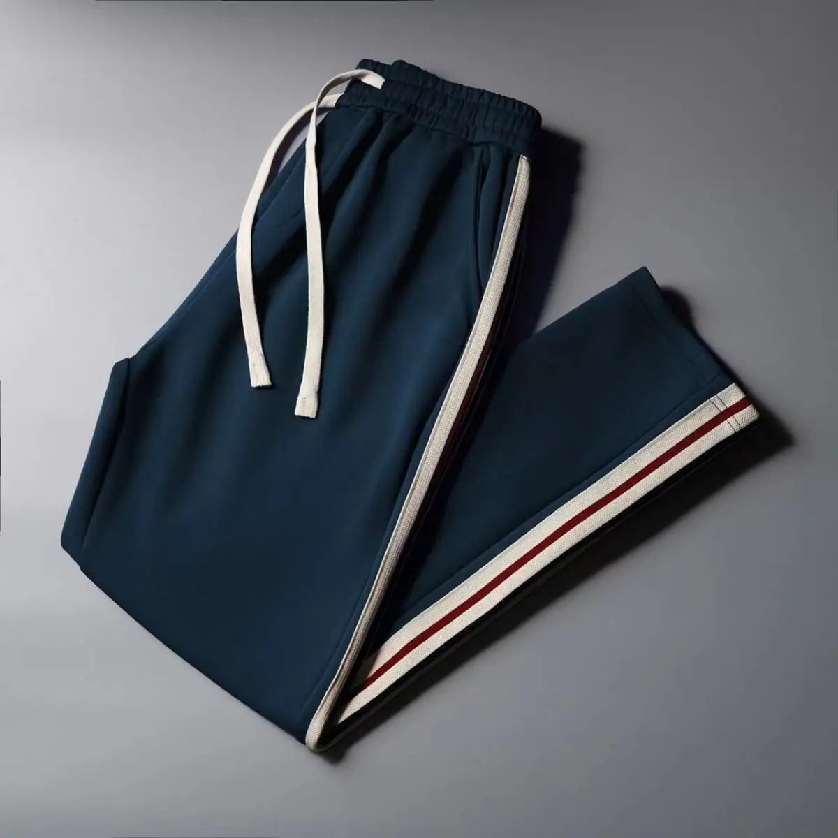 Men’s Slim-Fit Blue Casual Pants with Contrast Ribbon