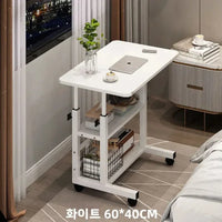 Simple Double-Layer Small Office Desk Floor Standing Simplicity Bedside Desk Adjustable Height Side Mobile Laptop Computer Table