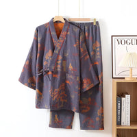 Men’s Cotton Kimono Pajama Robe – Jacquard Print Loungewear