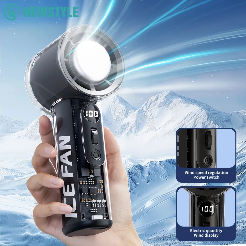 Turbos Chilled Ice Sensation Cold Fan 3000mAh Rechargeable Mini Turbos Fan 100 Speeds Outdoor Protable Handheld Air Cooling Fan