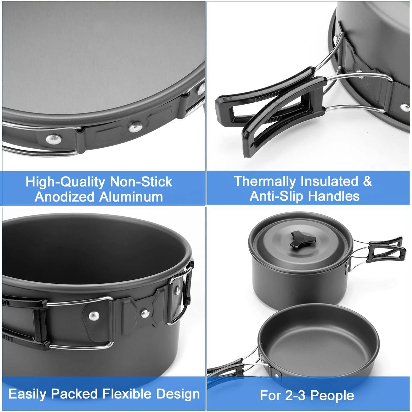 Outdoor Camping Cookware Set – Stainless Steel Pot & Kettle