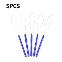 5 PCS Hair Extension Loop Needle Threader Pulling Hook Tool and Bead Device Tool Loop Threader for Hair or Feather Extensions
