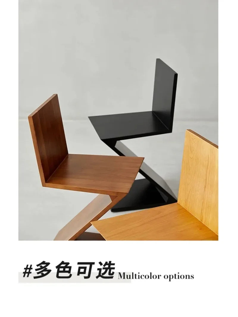 Zigzag Wood Chair Imitation Medieval Designer Z-shaped Dining Chair Creative Backrest Stool Home Nordic Chair for Bedroom