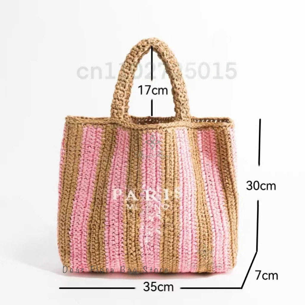 Women's Summer Beach Straw Style Tote Bag Handwoven Large Capacity Luxury Designer Travel Handbags Casual Portable Shoulder Bags