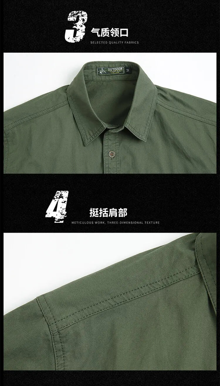Men Cargo Shirt Short Sleeve Casual Cotton Work Shirt