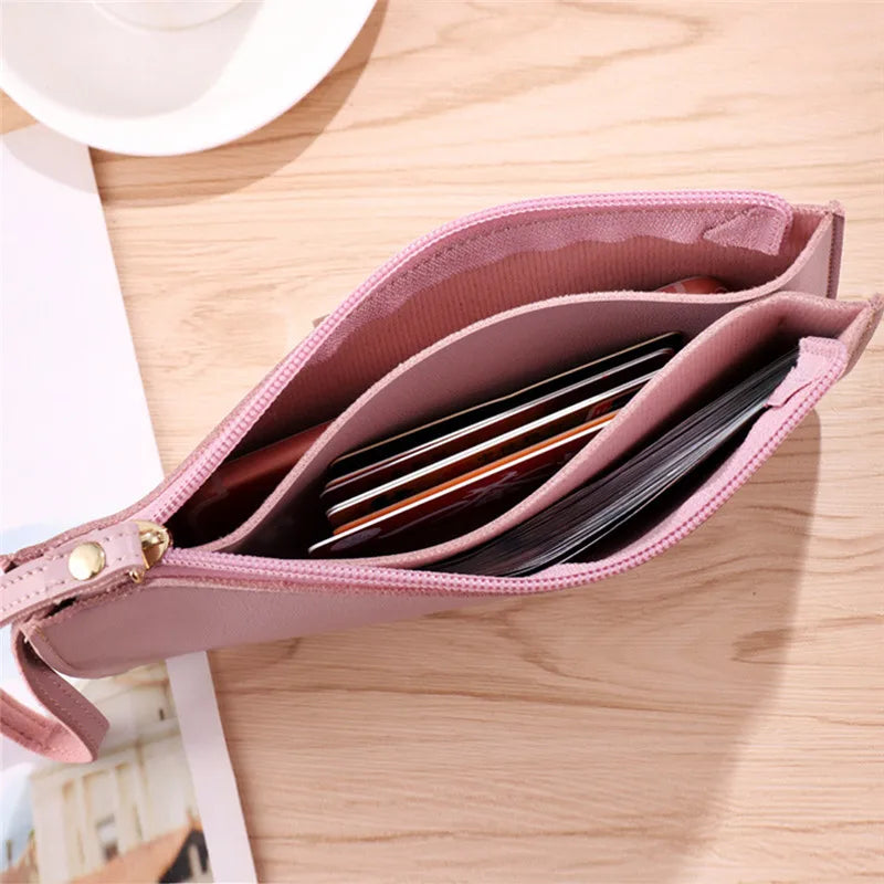 Women’s Long Leather Wallet – Zipper Clutch & Card Holder