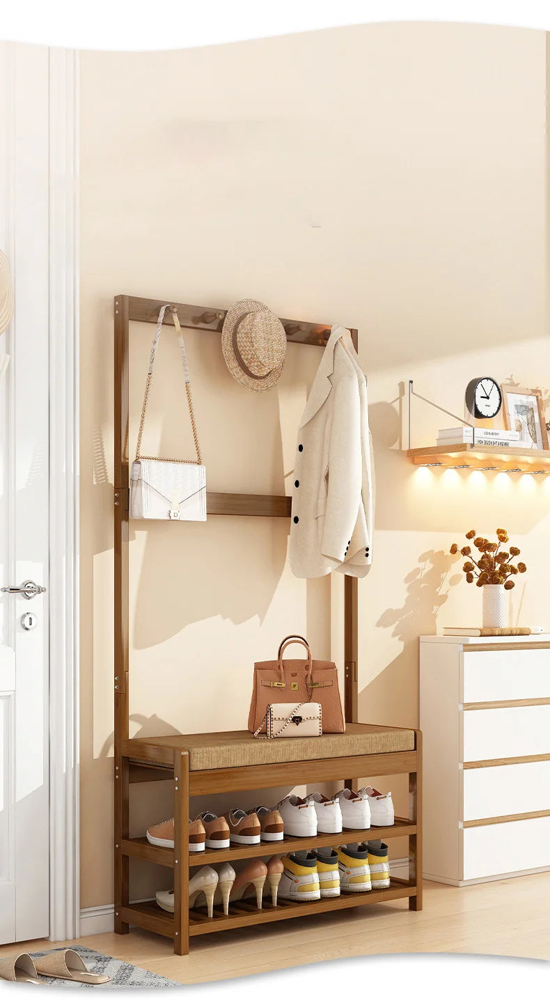 Bamboo Shoe Changing Stool – Modern Entryway Bench