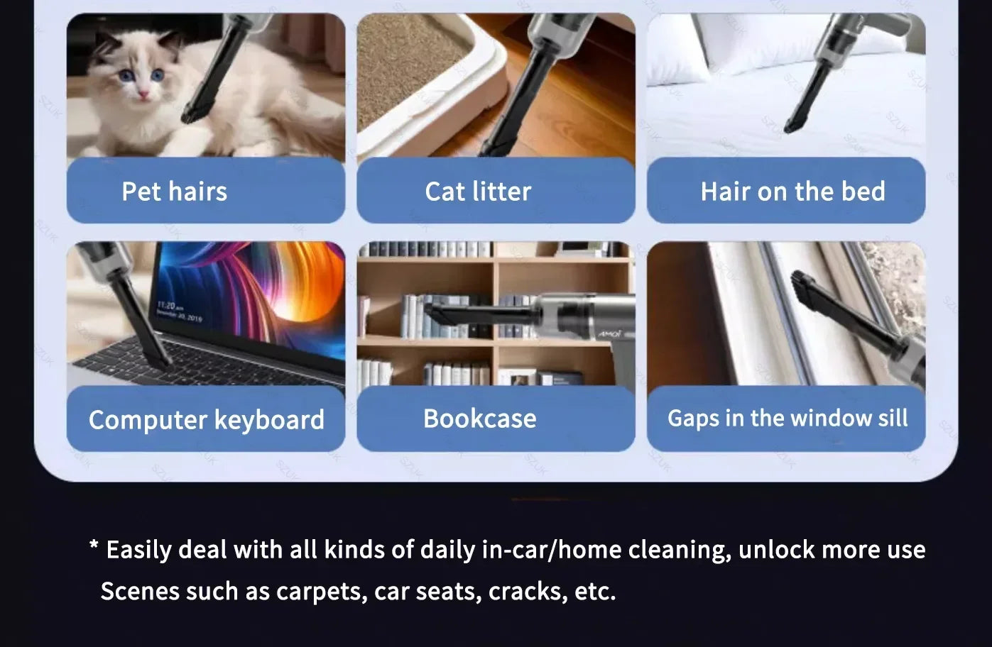 SZUK 148000Pa Car Vacuum CIeaner Powerful Wireless Handheld Cleaning Machine Mini Blower Portable Vacuum Cleaner for Car Home