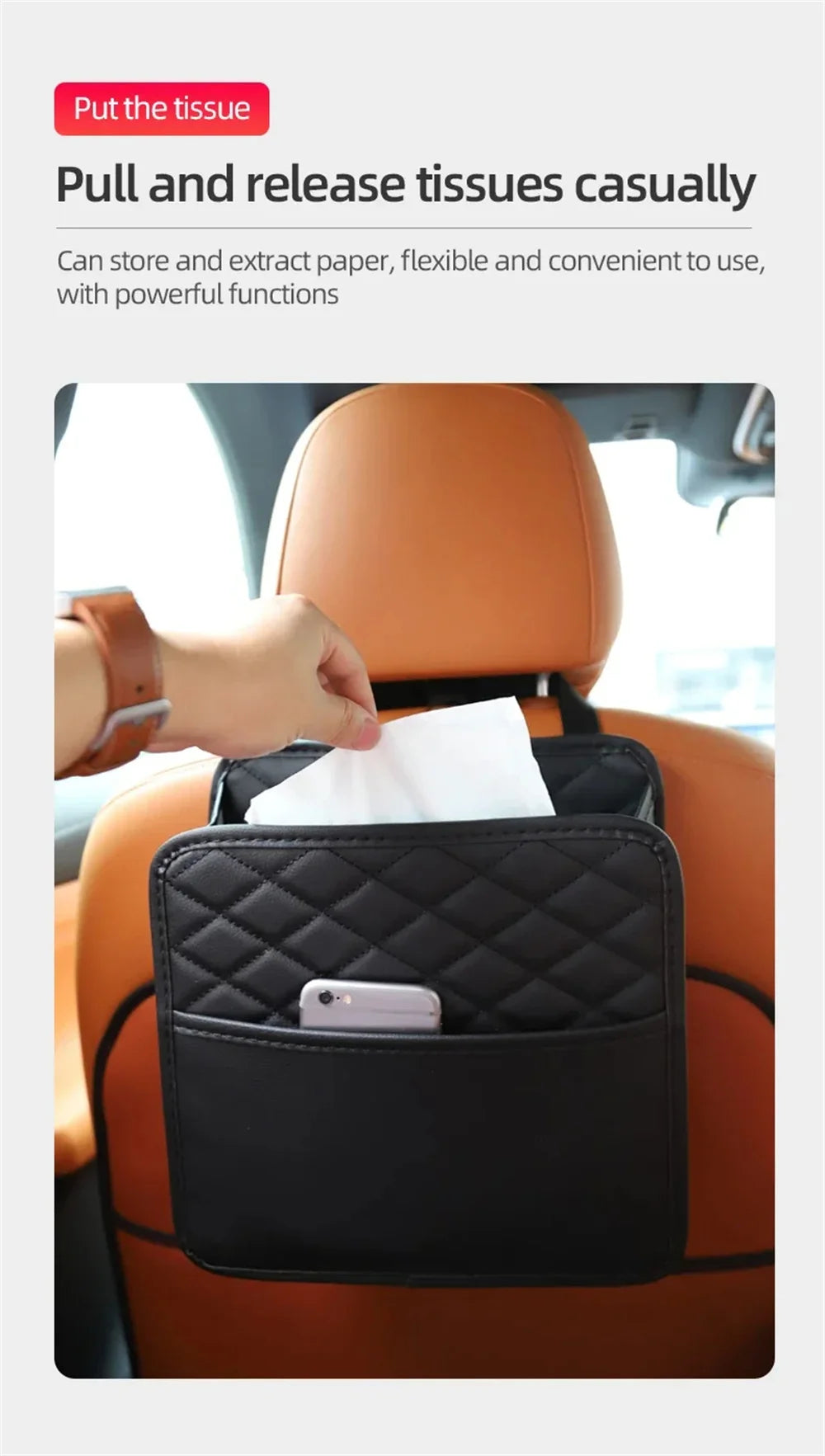 Leather Car Seat Storage Bag – Organizer & Garbage Holder