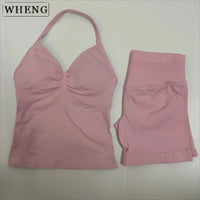 Summer fitness shape  beautiful shoulder straps  chest pillow  bra and yoga shorts  a must for fitness.