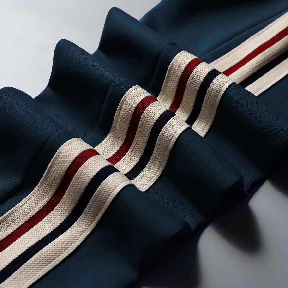 Men’s Slim-Fit Blue Casual Pants with Contrast Ribbon