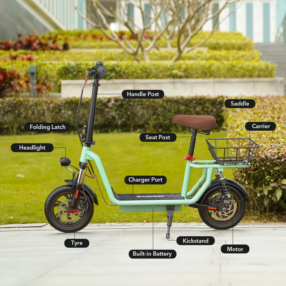 i12 Electric Scooter Foldable with Seat & Basket
