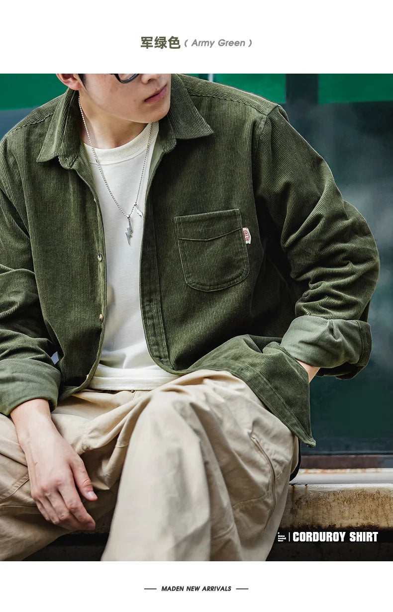Men’s Corduroy Long Sleeve Casual Slim Fit Shirt