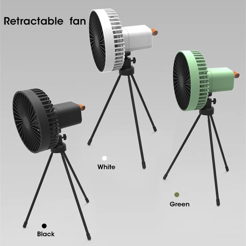 Retractable Camping Fan 10000mAh Rechargeble Portable USB Ceiling Fan Wireless Desk Electric Fans Folding Tripod Home Outdoor