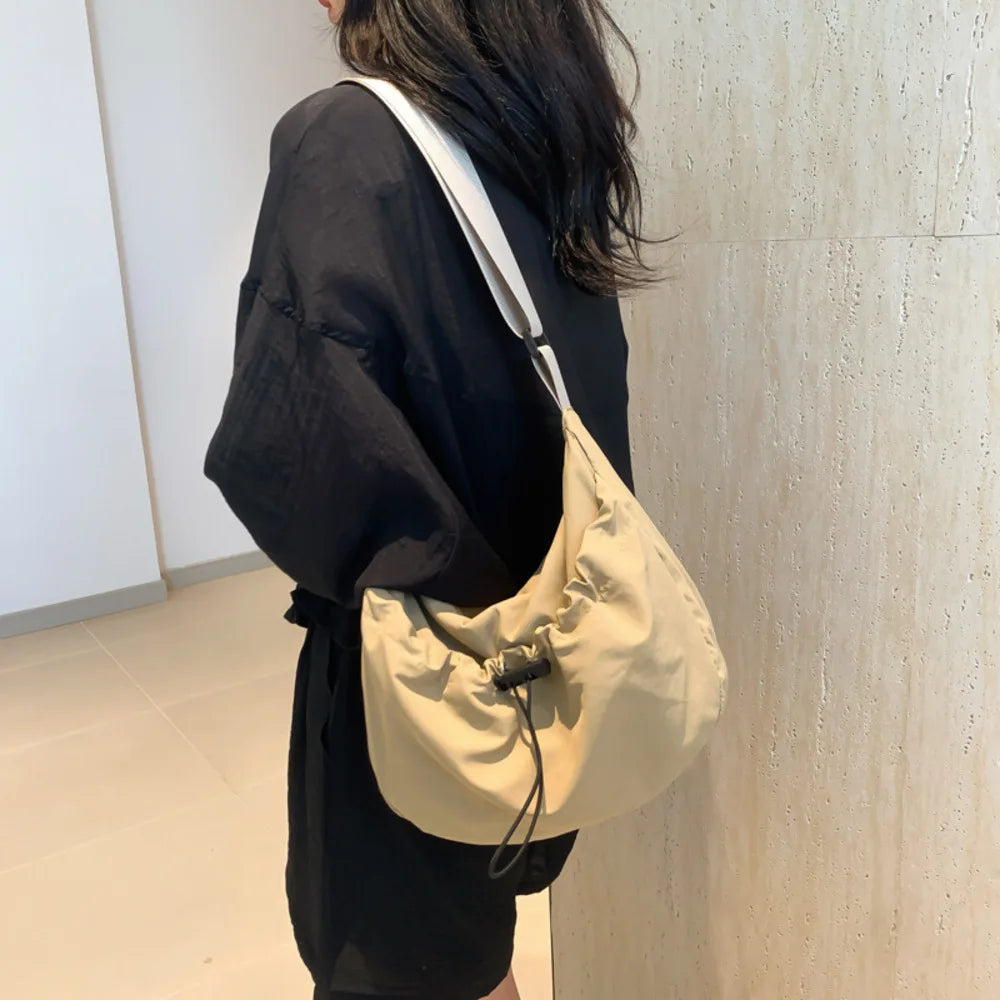 Nylon Pleated Shoulder Bag – Casual Crossbody Tote