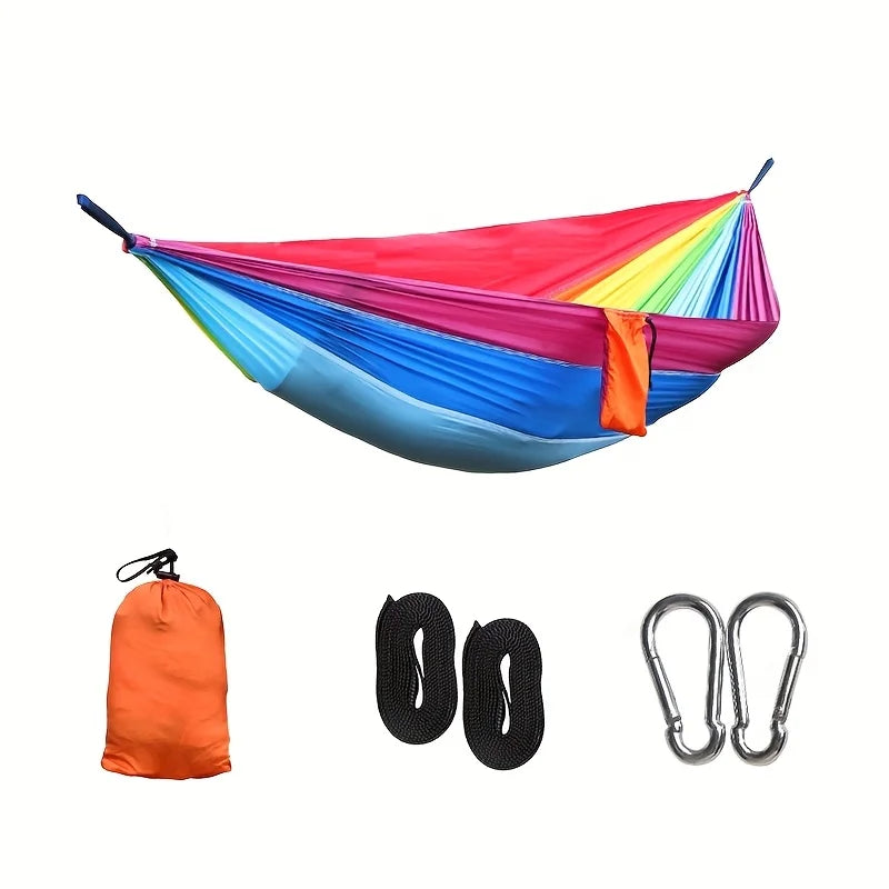 Portable outdoor camping hammock, suitable for backpacking, beach, backyard, garden, hiking, all seasons.