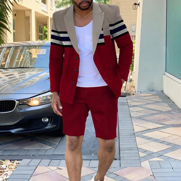Men’s Summer Business Suit Set – Striped Blazer & Shorts