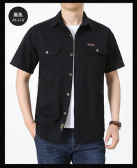 Men Cargo Shirt Short Sleeve Casual Cotton Work Shirt