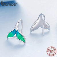 Bamoer 925 Silver Mermaid & Starfish Ocean Hoop Earrings