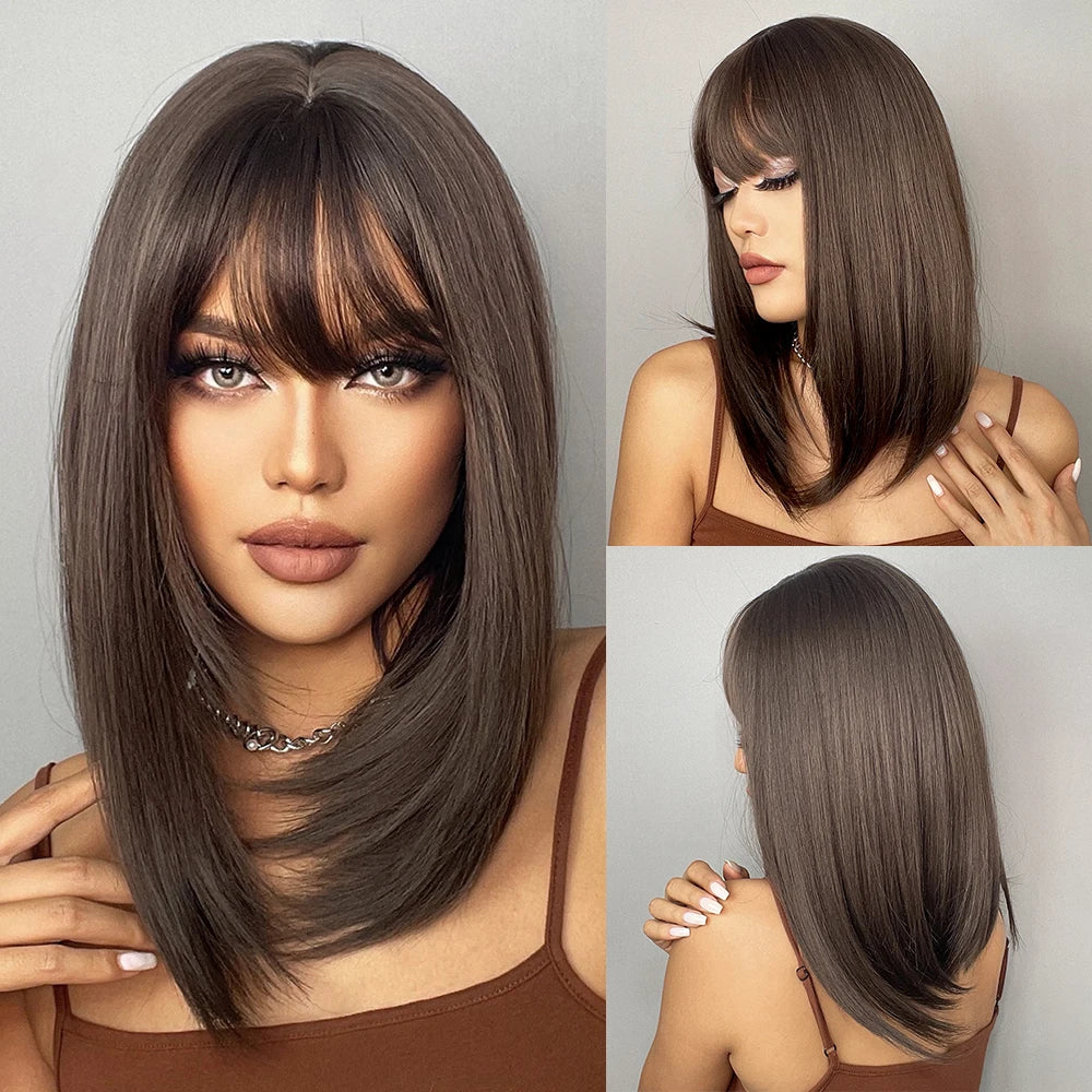 ALAN EATON Ombre Brown Short Layered Wig with Bangs