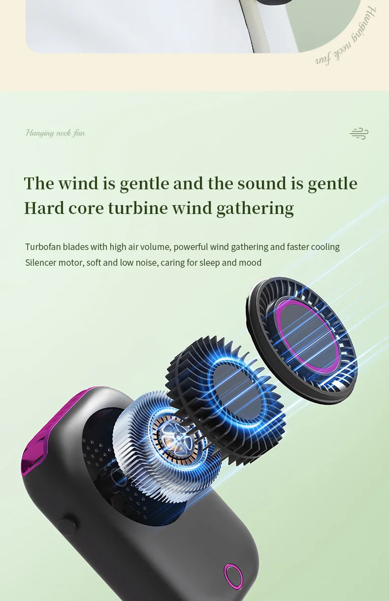 Portable Hanging Neck Fan with LED & 5 Speeds