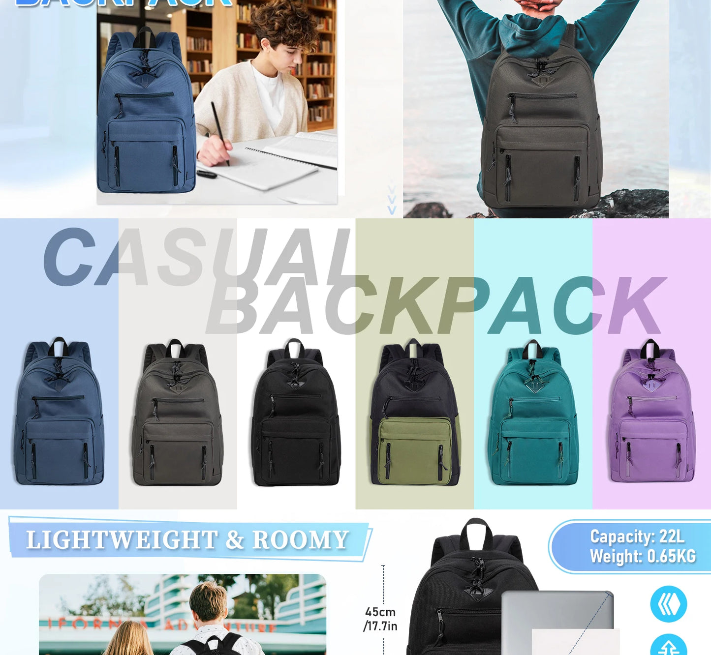 School Backpack,Two Compartments Daypack Bookbag Schoolbag for High School Teen Boy Girls/College/Work/Men Women